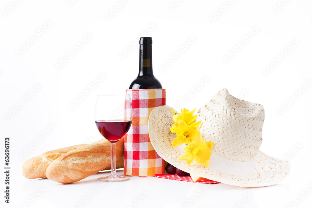 Naklejka premium wine tasting and summer picnic concept