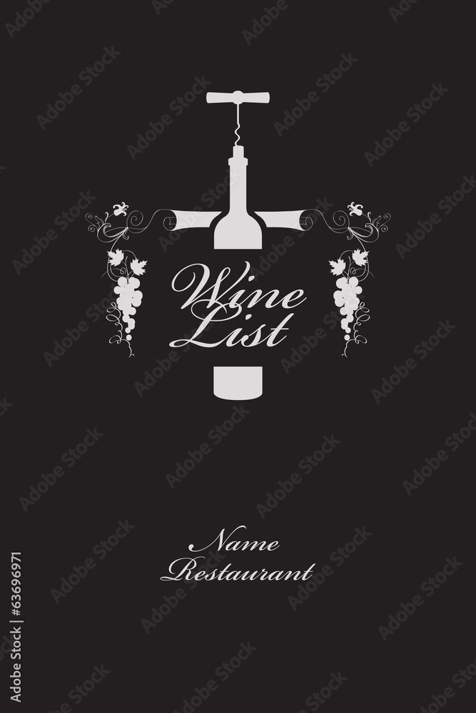 menu with a bottle of wine and an ornament in the modern style