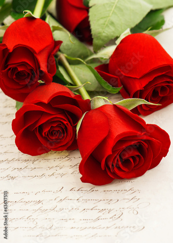 red roses and old love letters. retro style