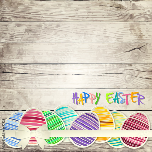 Easter eggs on wooden background  vector