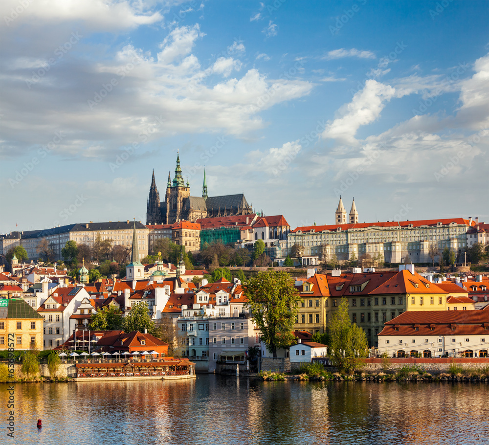 View of Mala Strana and Prague castle over Vltava river View of Mala Strana and Prague castle over Vltava river