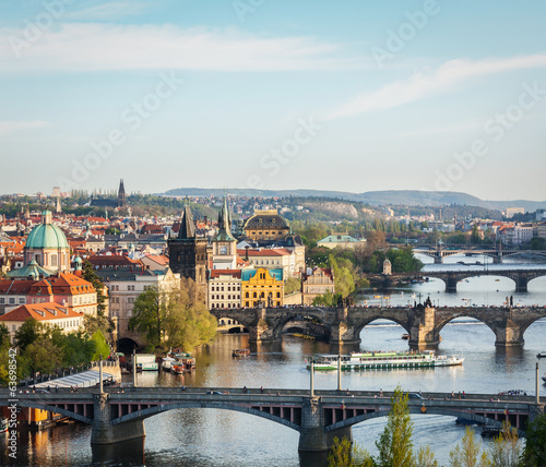 Panoramic view of Prague bridges over Vltava river from Letná P
