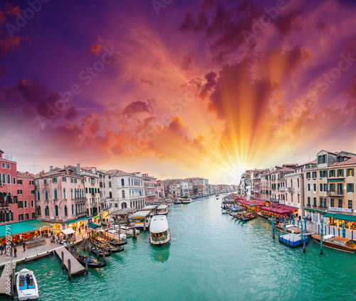 Venice. View of Grand Canal at dusk from Rialto Bridge © jovannig