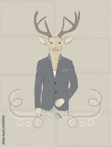 Hand Drawn Vector Illustration of Deer in a suit