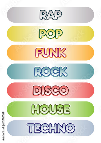 Labels de musique dans des cartouches de couleur