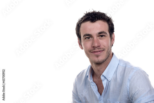 young man with blue shirt