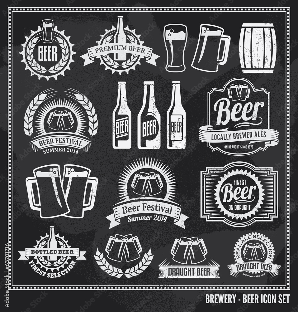 Beer Chalkboard Icon Set - labels, signs, vector design Stock Vector ...