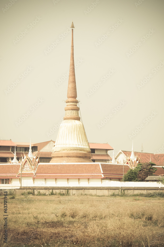 Chedi, pagoda, the landmark of Thailand in vintage style