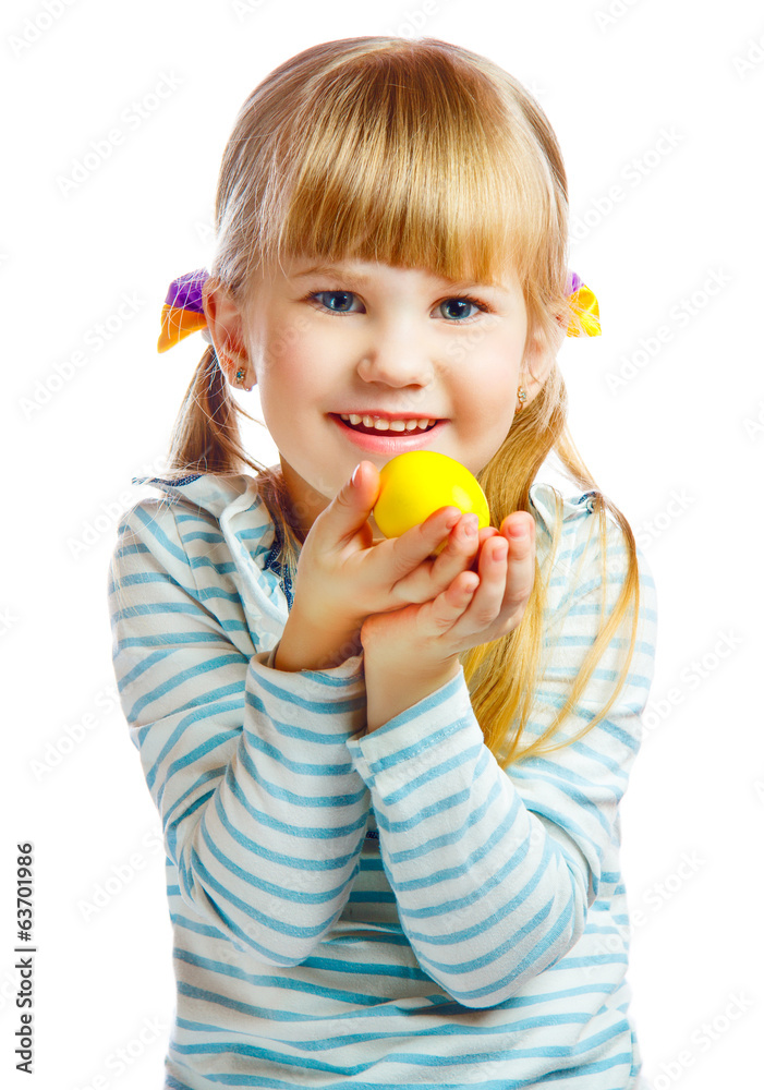 sweet little girl with yellow Easter egg sweet little girl with yellow Easter egg