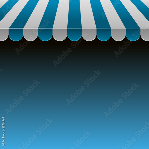 Blue and White Strip Shop Awning with Space for Text.Vector