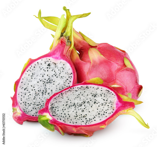 Dragon fruit or pitaya with cut isolated on white