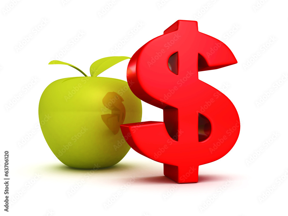 big red dollar symbol with green apple. business success big red dollar symbol with green apple. business success