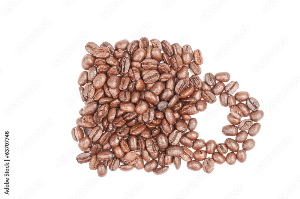 Coffee cup made from beans. Isolated on white background Coffee cup made from beans. Isolated on white background