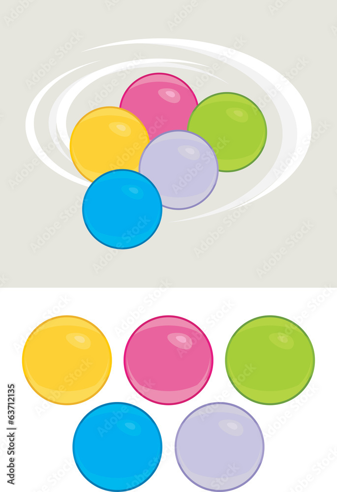 Colored balls isolated on the white and light gray
