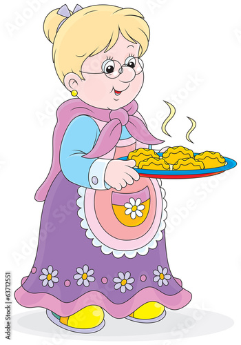 Grandmother with a tray of freshly baked patties