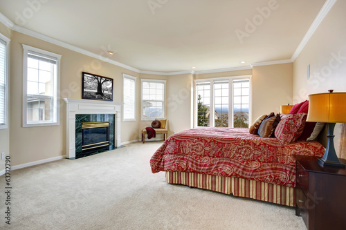 Luxury bedroom with fireplace