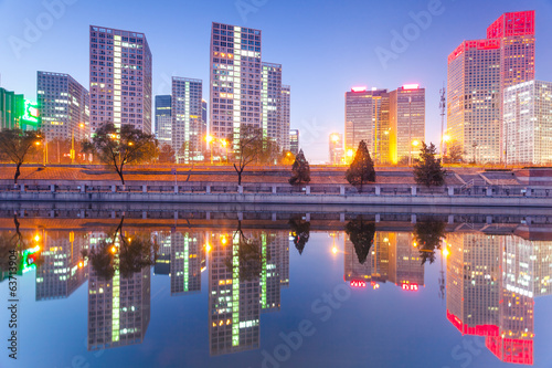 Skyscrapers - office buildings in downtown Beijing at sunset tim