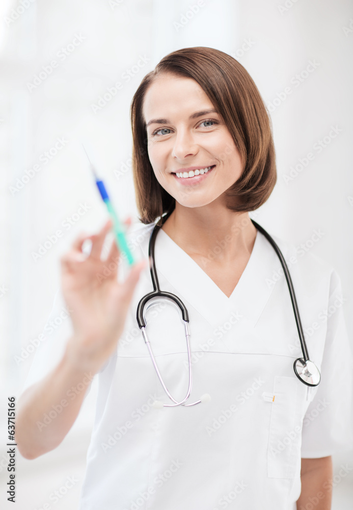 female doctor holding syringe with injection female doctor holding syringe with injection