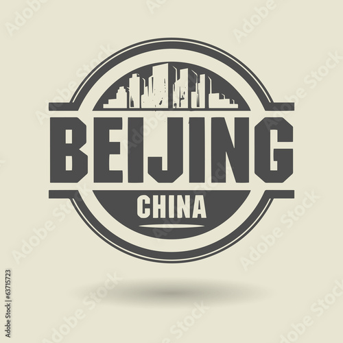 Stamp or label with text Beijing, China inside, vector