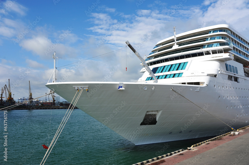 Naklejka premium Cruise tourist ship in Black sea, Odessa, Ukraine