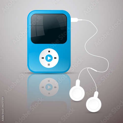 Blue Vector Mp3 Player Illustration with White Headphones