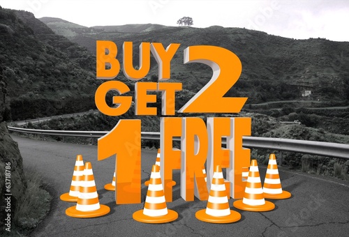 buy two get one free sign on a road