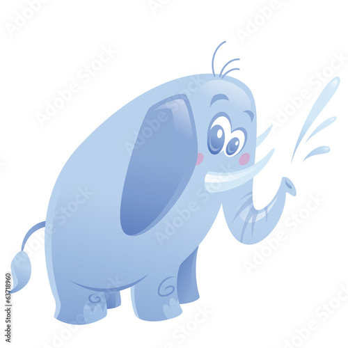 Cartoon cute purple elephant animal spitting water