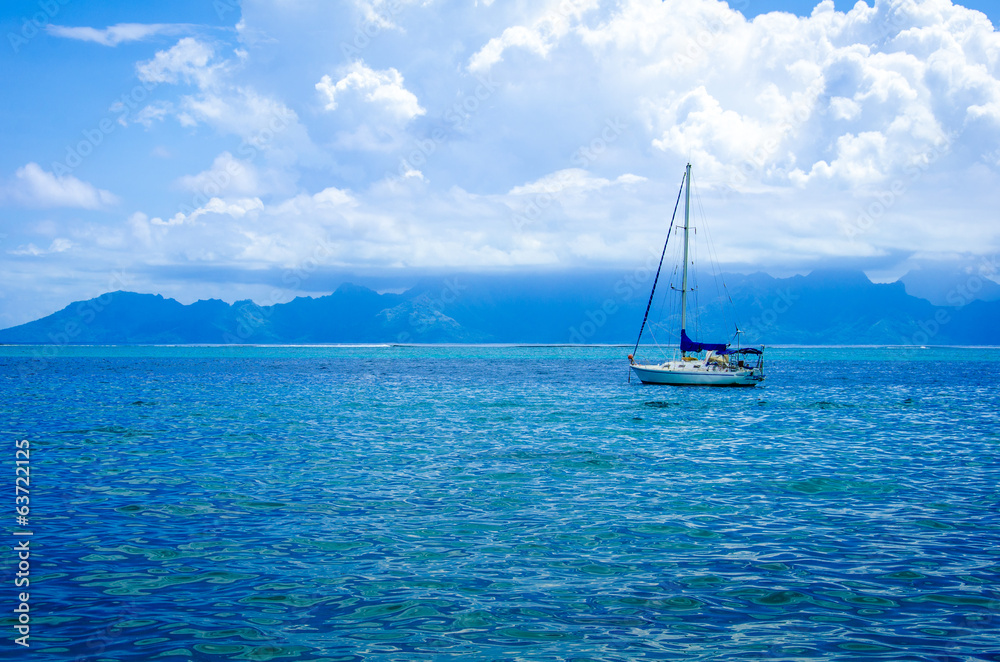 Sailboat in the South Pacific Ocean