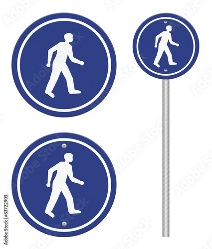 Pedestrian walking lane walkway footpath road sign on pole