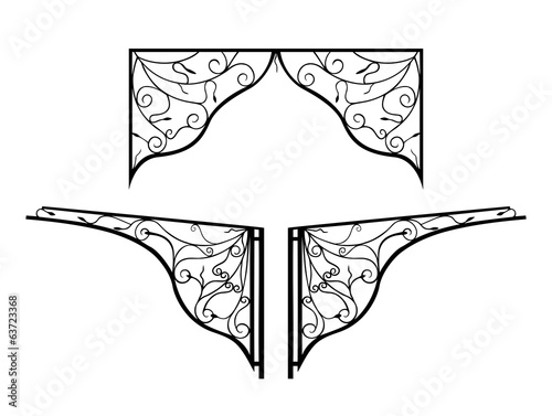 Forged metal elements of porch. Architecture detail.