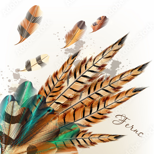 Grunge vector background  realistic colorful ferns