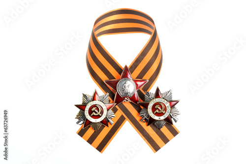 Saint George ribbon with orders of  Great Patriotic war isolated photo