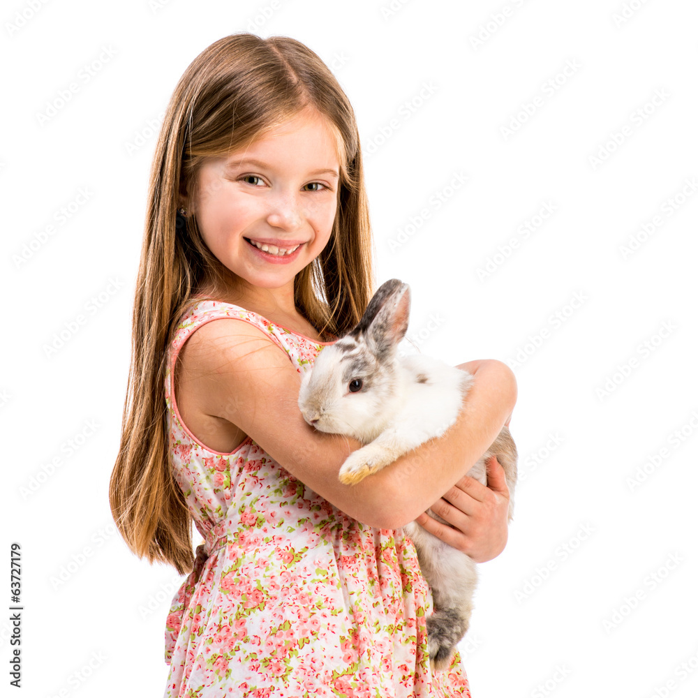 cute smiling girl with a baby rabbit cute smiling girl with a baby rabbit