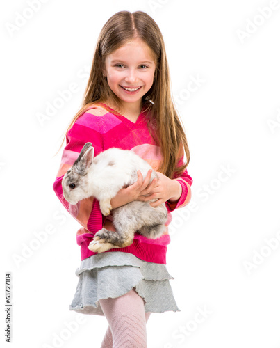 cute girl  with baby rabbit