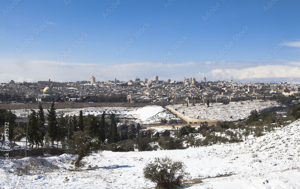 Snowy Jerusalem winter time