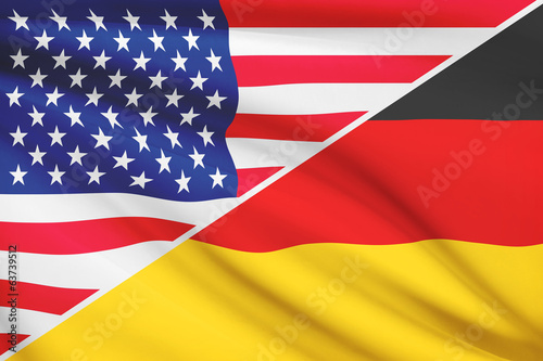 Series of ruffled flags. USA and Germany.