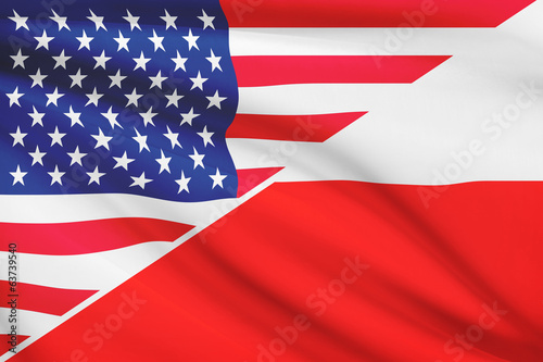 Series of ruffled flags. USA and Poland.