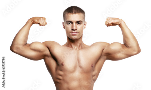 Vászonkép man showing double biceps