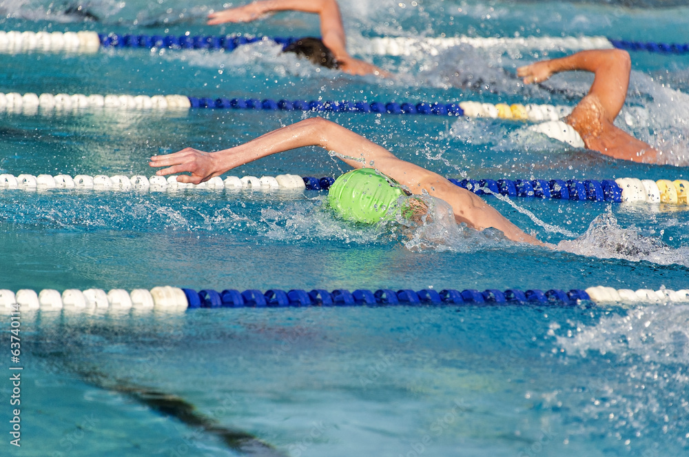 Freestyle swimmers in a race