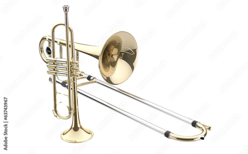 Obraz premium Trombón y Trompeta aislados