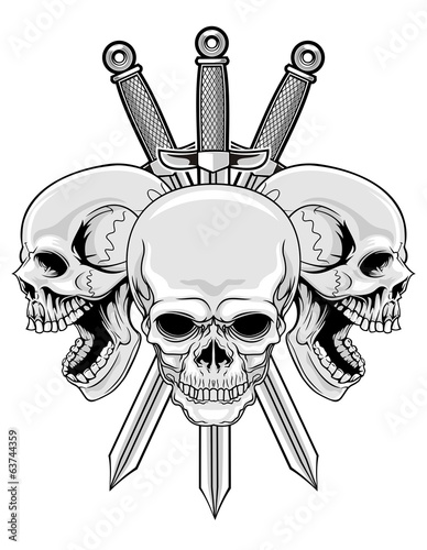 three skulls and swords