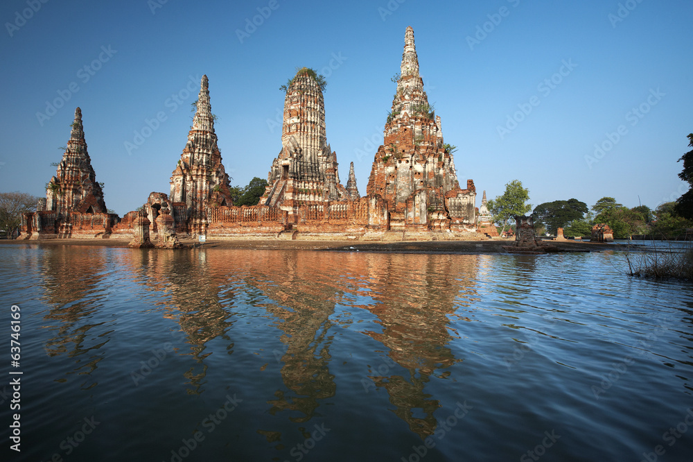 four old pagoda and river in thailand