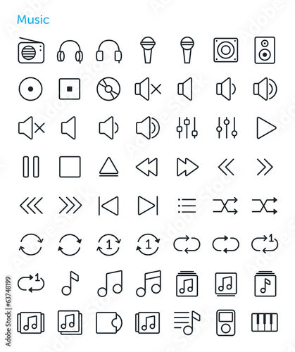 56 Thin Icons Set of music. Simple line icons pack.