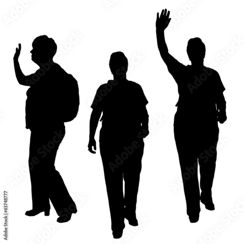 Vector silhouette of a woman with a backpack.