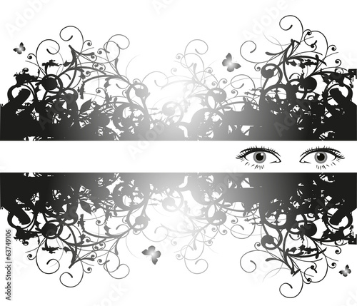 occhi femminili e cornice floreale