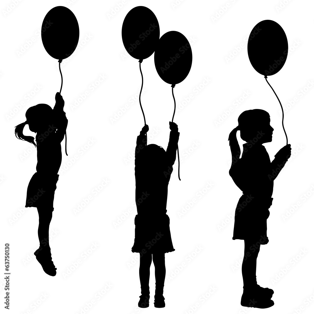 Vector silhouettes of girls with balloons. Stock Vector Adobe Stock
