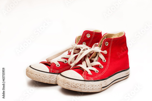 Canvas red sneakers isolated