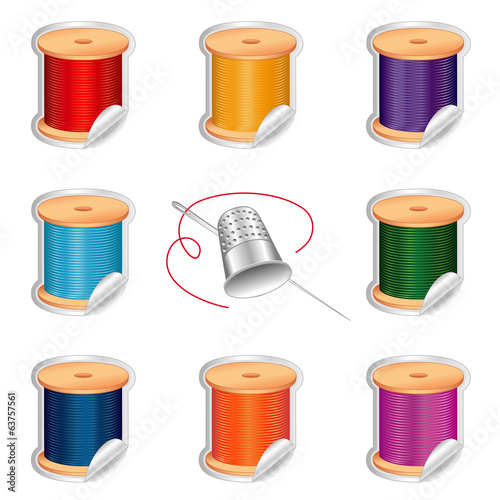 Needle and Threads Stickers, silver thimble, DIY sewing, crafts