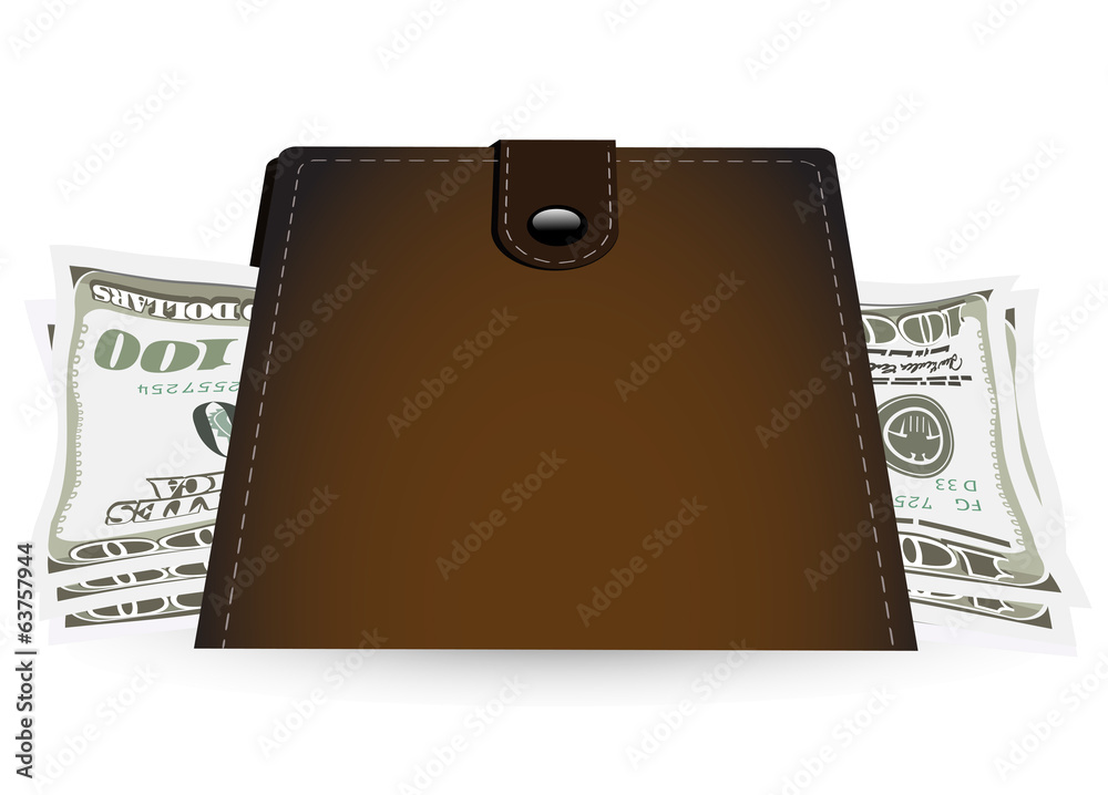 purse with money on a white background purse with money on a white background