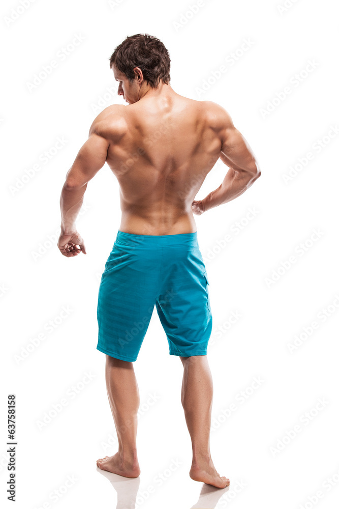 Strong Athletic Man Fitness Model Torso showing big back muscles Strong Athletic Man Fitness Model Torso showing big back muscles